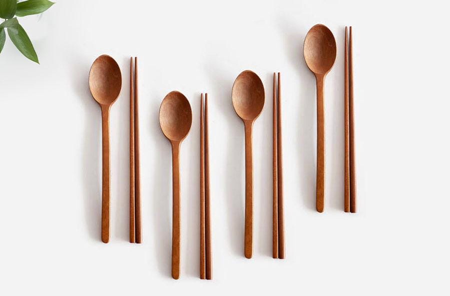 Wooden Spoon and Chopstick Set for 4
