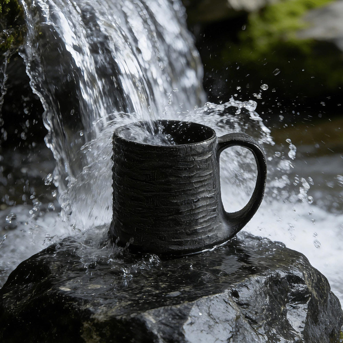 Hand Carved Moraine Rock Coffee Mug, Natural Stone Water Ripple Cup