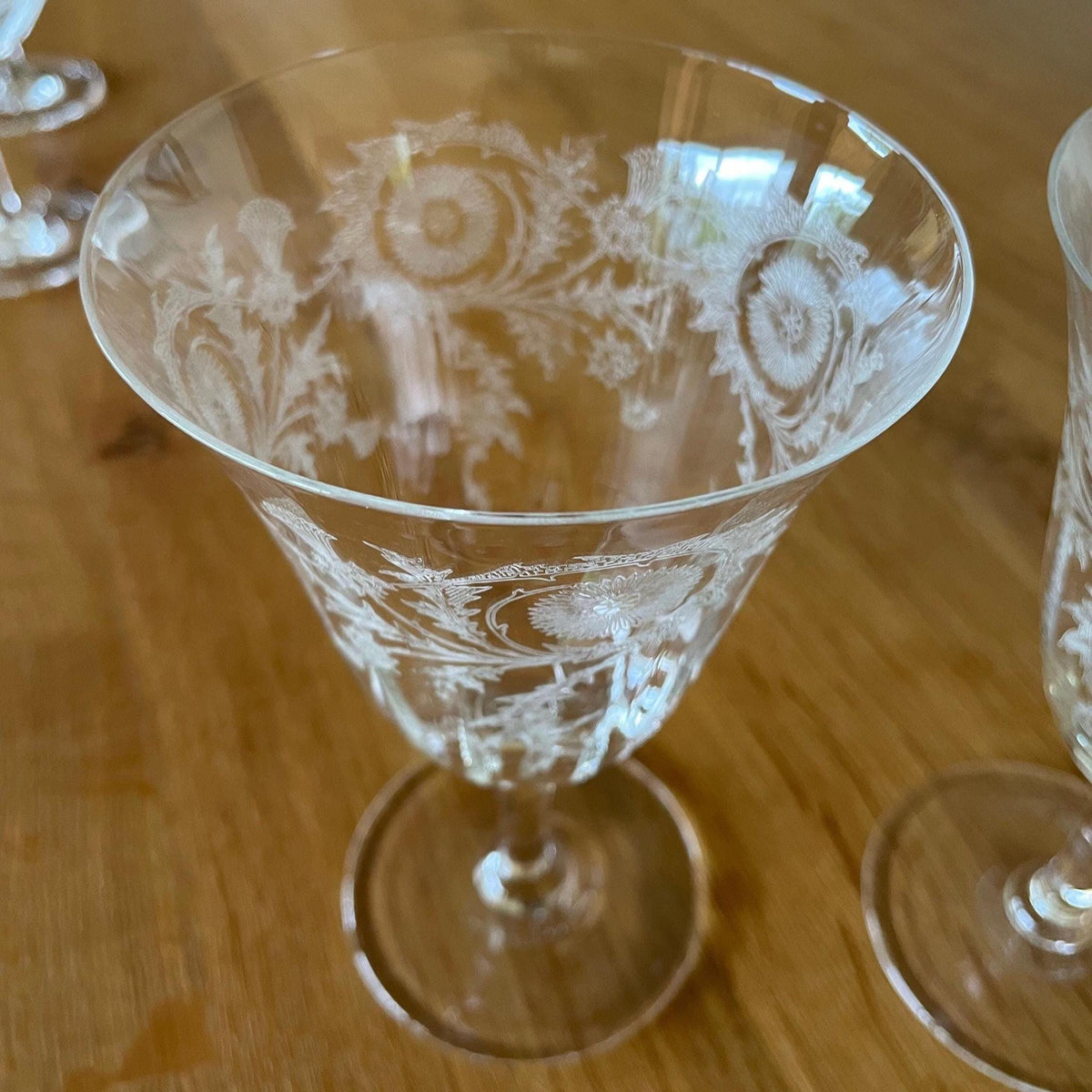 Vintage Etched Floral Barware (Set of 2) Wine, Highball, Cocktail, Coupe, or Cordial