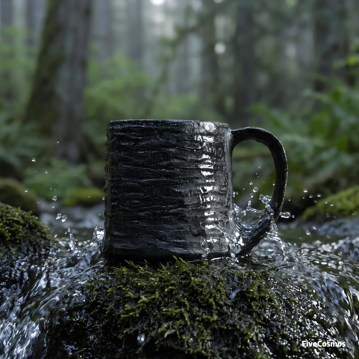 Hand Carved Moraine Rock Coffee Mug, Natural Stone Water Ripple Cup