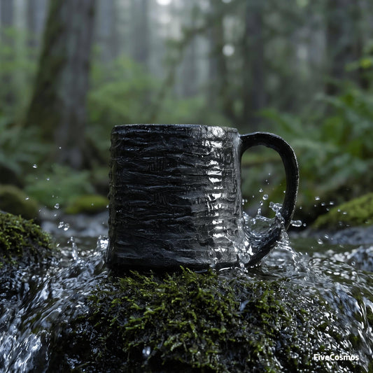 Hand Carved Moraine Rock Coffee Mug, Natural Stone Water Ripple Cup