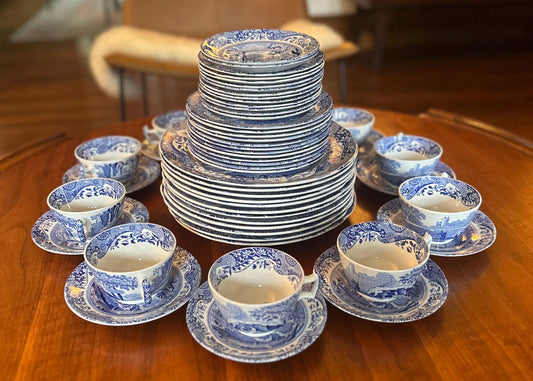 Vintage 58 Piece Spode Blue Italian Dinnerware Set