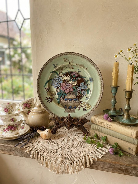 Vintage Clarice Cliff Newport Pottery 8" Plate | Chintz Floral & Urn Motif, Celadon Green Art Deco Tableware