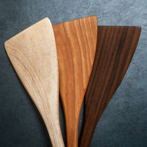 Handmade Wooden Turner - 12” Cooking Paddle, Hand Carved Spatula, Angled Wood Spatula - Right and Left Handed