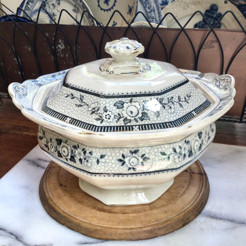Antique Blue & White Covered Tureen English Burleigh Ware
