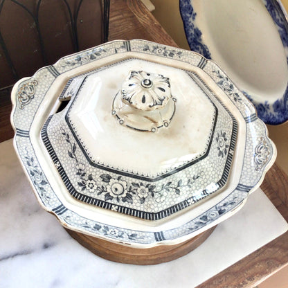 Antique Blue & White Covered Tureen English Burleigh Ware