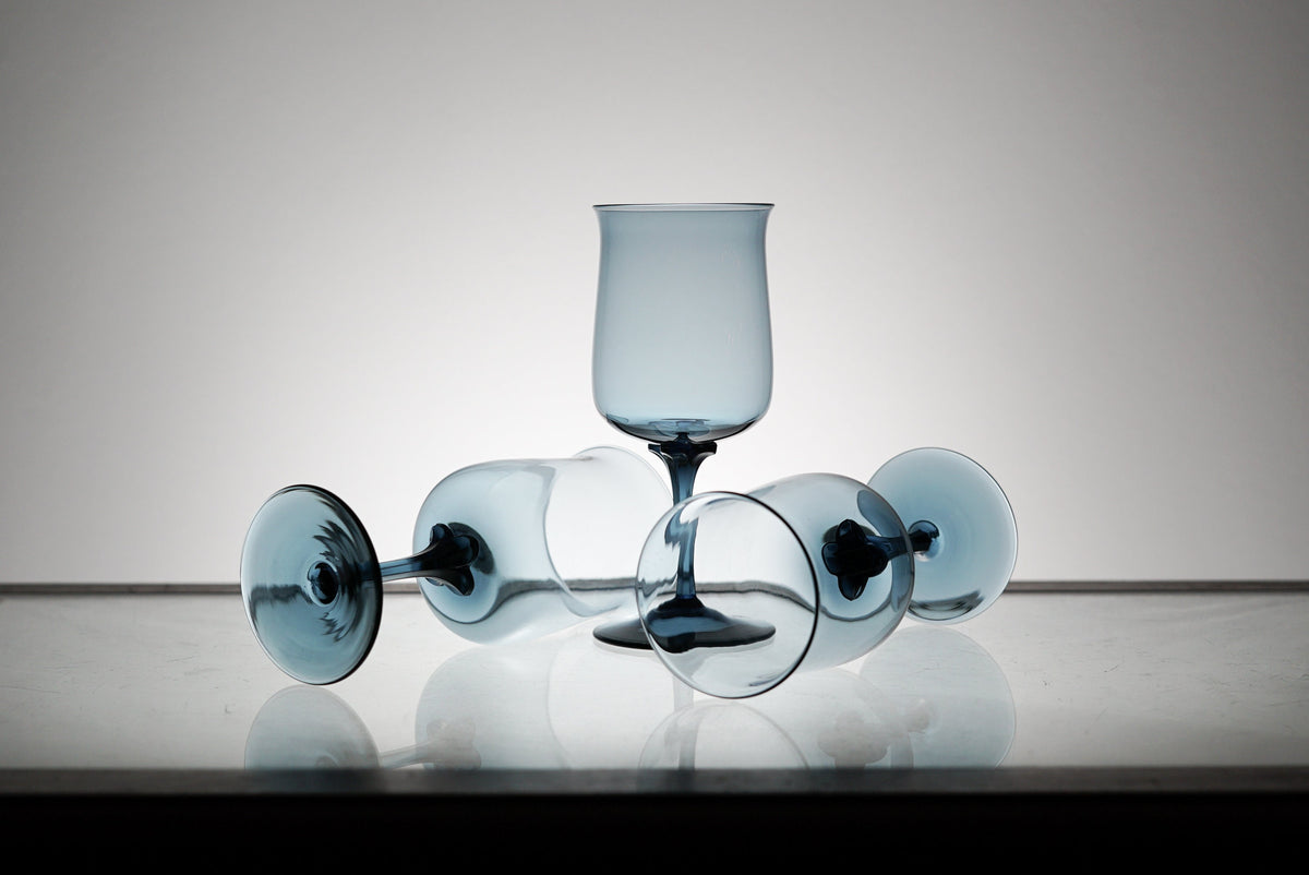 Blue Crystal Glass Set of 5, Wine Glasses, Stemware
