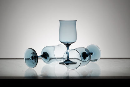 Blue Crystal Glass Set of 5, Wine Glasses, Stemware
