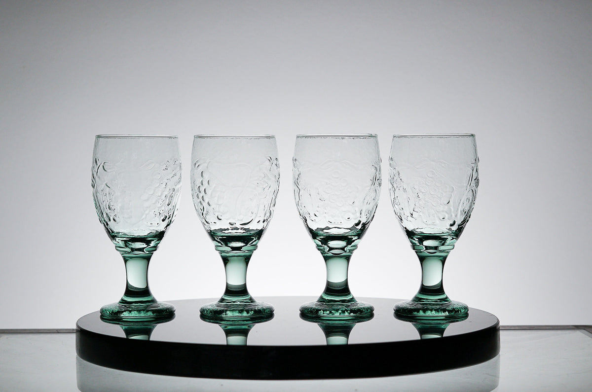 Vintage Textured Green Glass Set of 4, Whiskey Tumbler Glasses, Cocktail Glass, Scotch Glass, Lowball Glass Barware, Retro Barware
