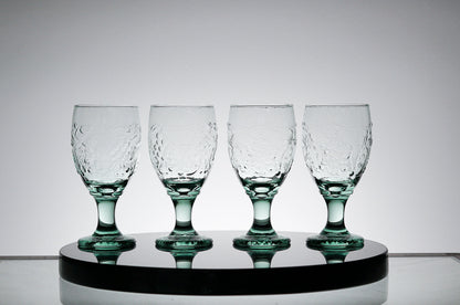 Vintage Textured Green Glass Set of 4, Whiskey Tumbler Glasses, Cocktail Glass, Scotch Glass, Lowball Glass Barware, Retro Barware