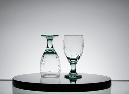 Vintage Textured Green Glass Set of 4, Whiskey Tumbler Glasses, Cocktail Glass, Scotch Glass, Lowball Glass Barware, Retro Barware