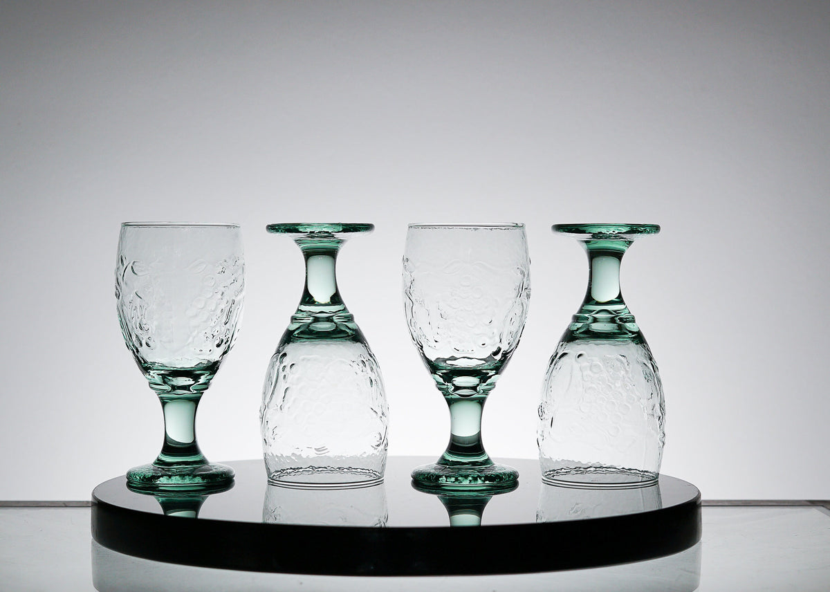 Vintage Textured Green Glass Set of 4, Whiskey Tumbler Glasses, Cocktail Glass, Scotch Glass, Lowball Glass Barware, Retro Barware