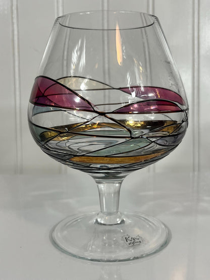K&K Styling Brandy Snifters – Pair of West German Art Glass – Swirl and Ribbon Design – Mid-Century Modern Barware