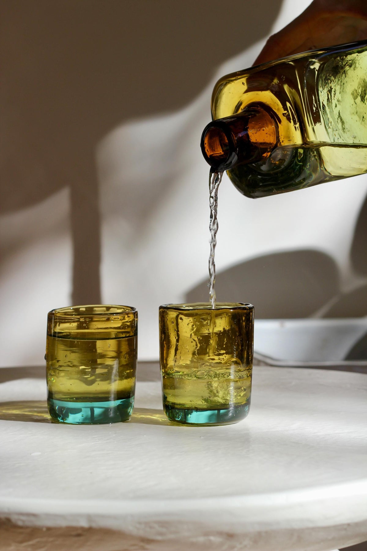 Amber & Aqua Recycled Glass Mini Tumbler – Hand Blown Drinking Glass, Sold Individually