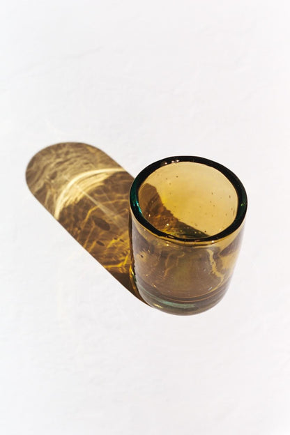 Amber & Aqua Recycled Glass Mini Tumbler – Hand Blown Drinking Glass, Sold Individually