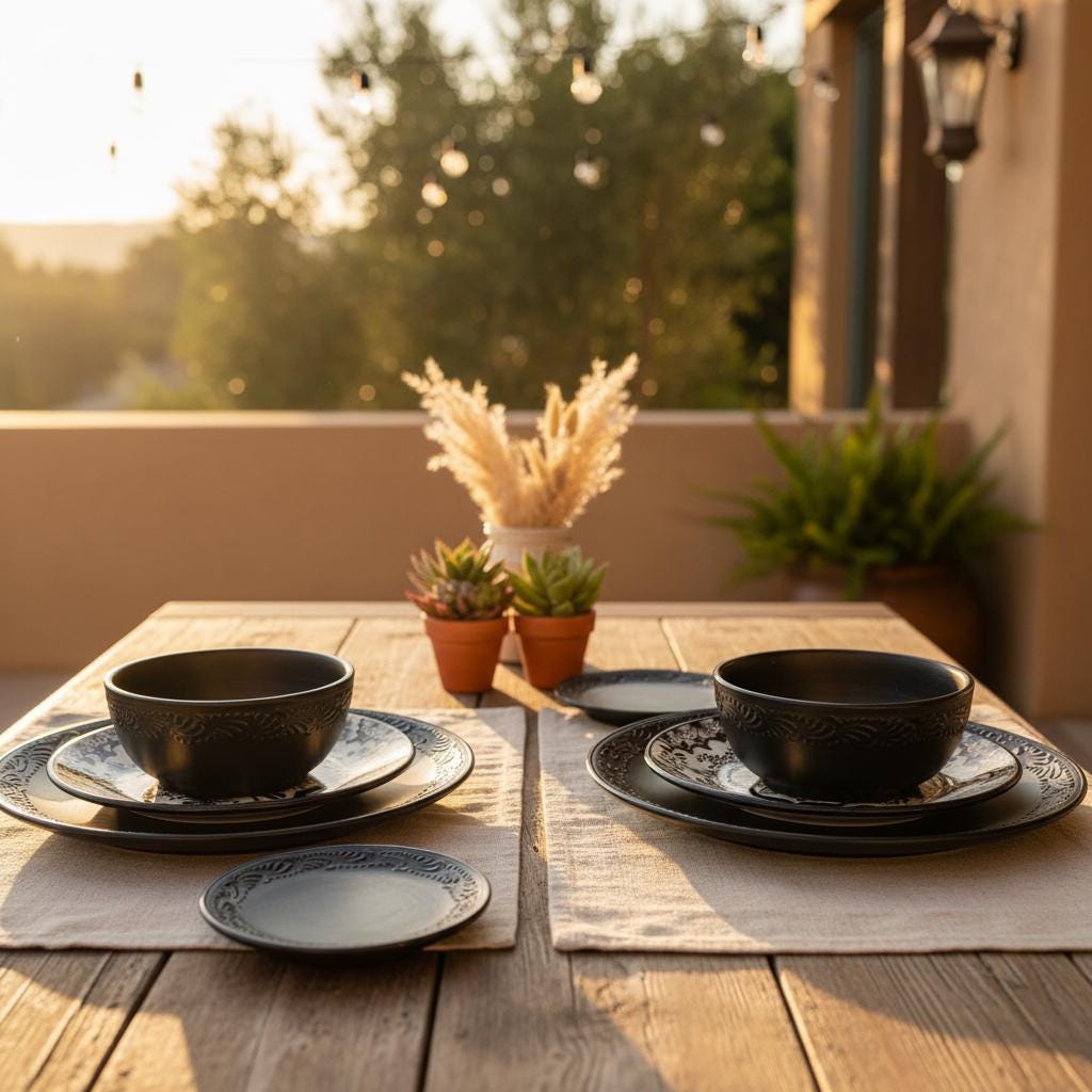Talavera Dinnerware Personal Set, Black Tableware Set, 5 Pieces