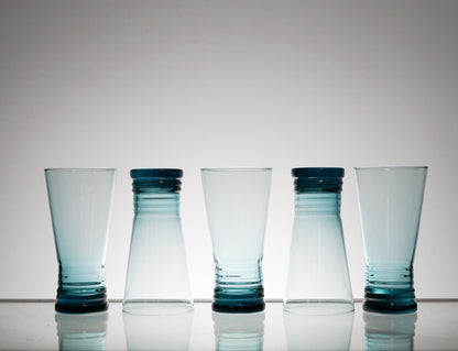 Vintage Highball Blue Glass Set of 5 or 6, Whiskey Tumbler Glasses, Cocktail Glass, Scotch Glass Set, Lowball, Retro Barware