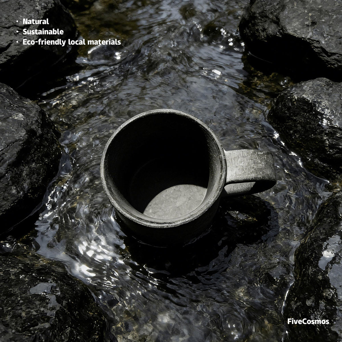 Hand Carved Moraine Rock Coffee Mug, Natural Stone Water Ripple Cup