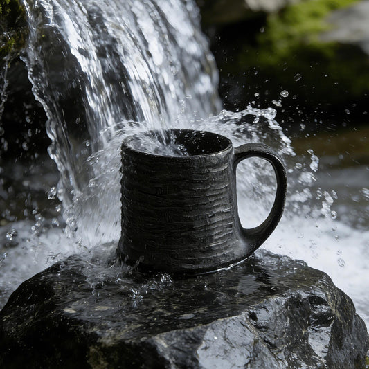 Hand Carved Moraine Rock Coffee Mug, Natural Stone Water Ripple Cup