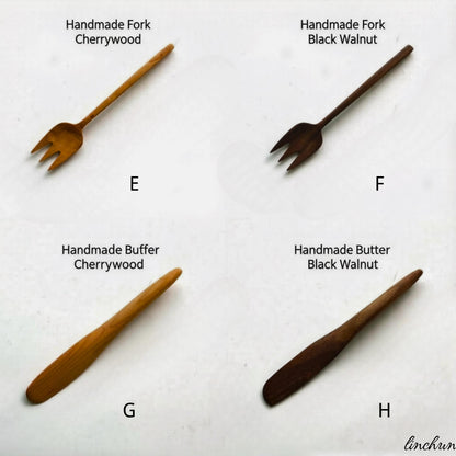 Walnut Serving Set, Hand-Carved Wooden Spoon and Fork, Minimalist Tableware