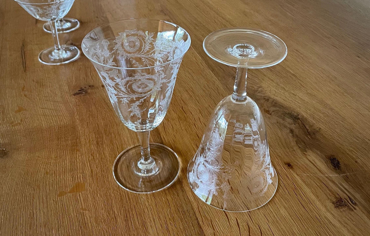 Vintage Etched Floral Barware (Set of 2) Wine, Highball, Cocktail, Coupe, or Cordial