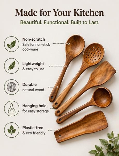 Wooden Kitchen Utensil Set - 5 Piece