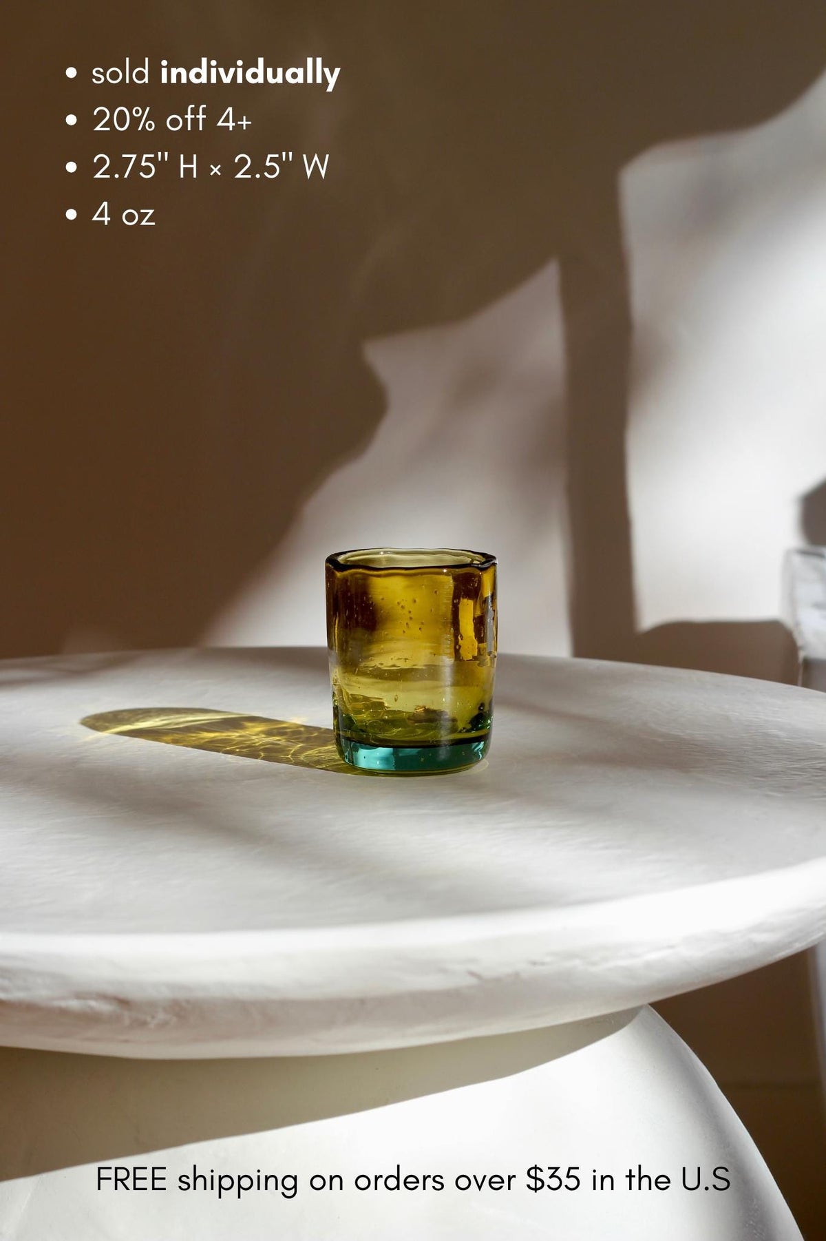 Amber & Aqua Recycled Glass Mini Tumbler – Hand Blown Drinking Glass, Sold Individually