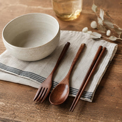 Japanese Wooden Cutlery Set, Spoon Fork Chopsticks Travel Utensils, Eco Friendly Sushi Tableware Gift Set