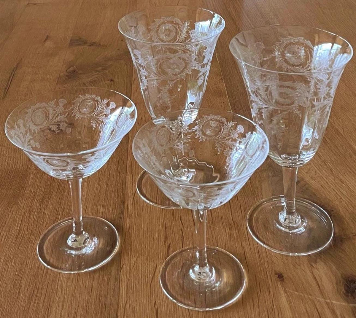 Vintage Etched Floral Barware (Set of 2) Wine, Highball, Cocktail, Coupe, or Cordial
