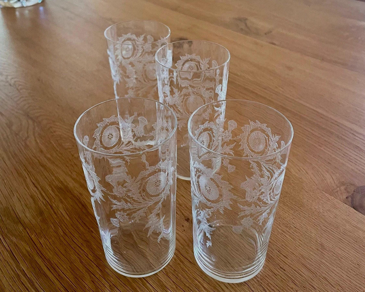 Vintage Etched Floral Barware (Set of 2) Wine, Highball, Cocktail, Coupe, or Cordial