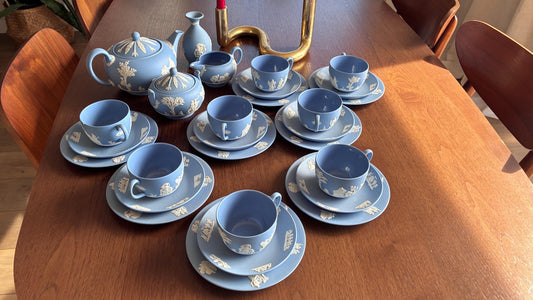 Wedgwood Blue Jasperware Tea Set with Neoclassical Reliefs
