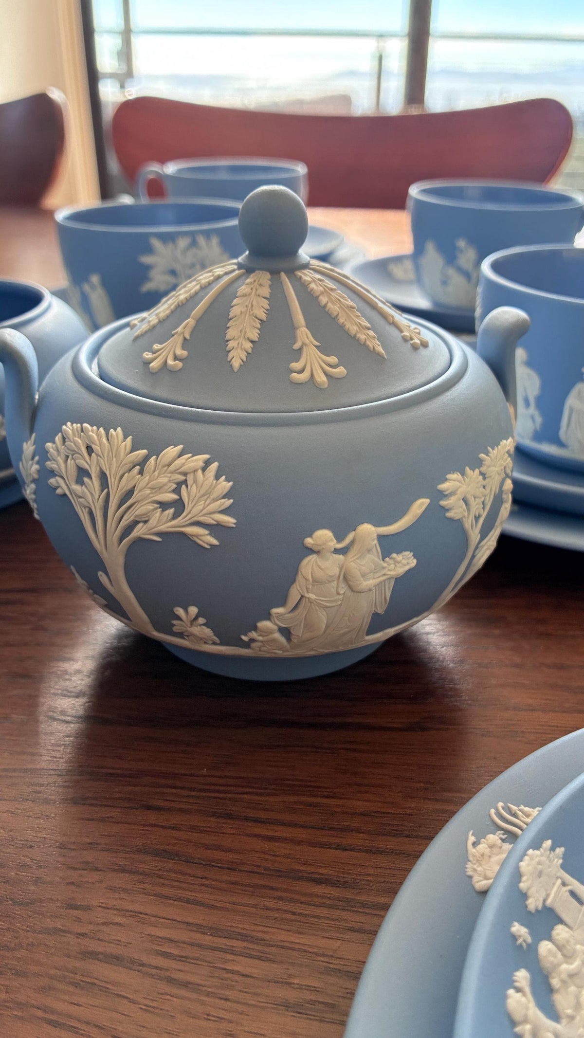 Wedgwood Blue Jasperware Tea Set with Neoclassical Reliefs