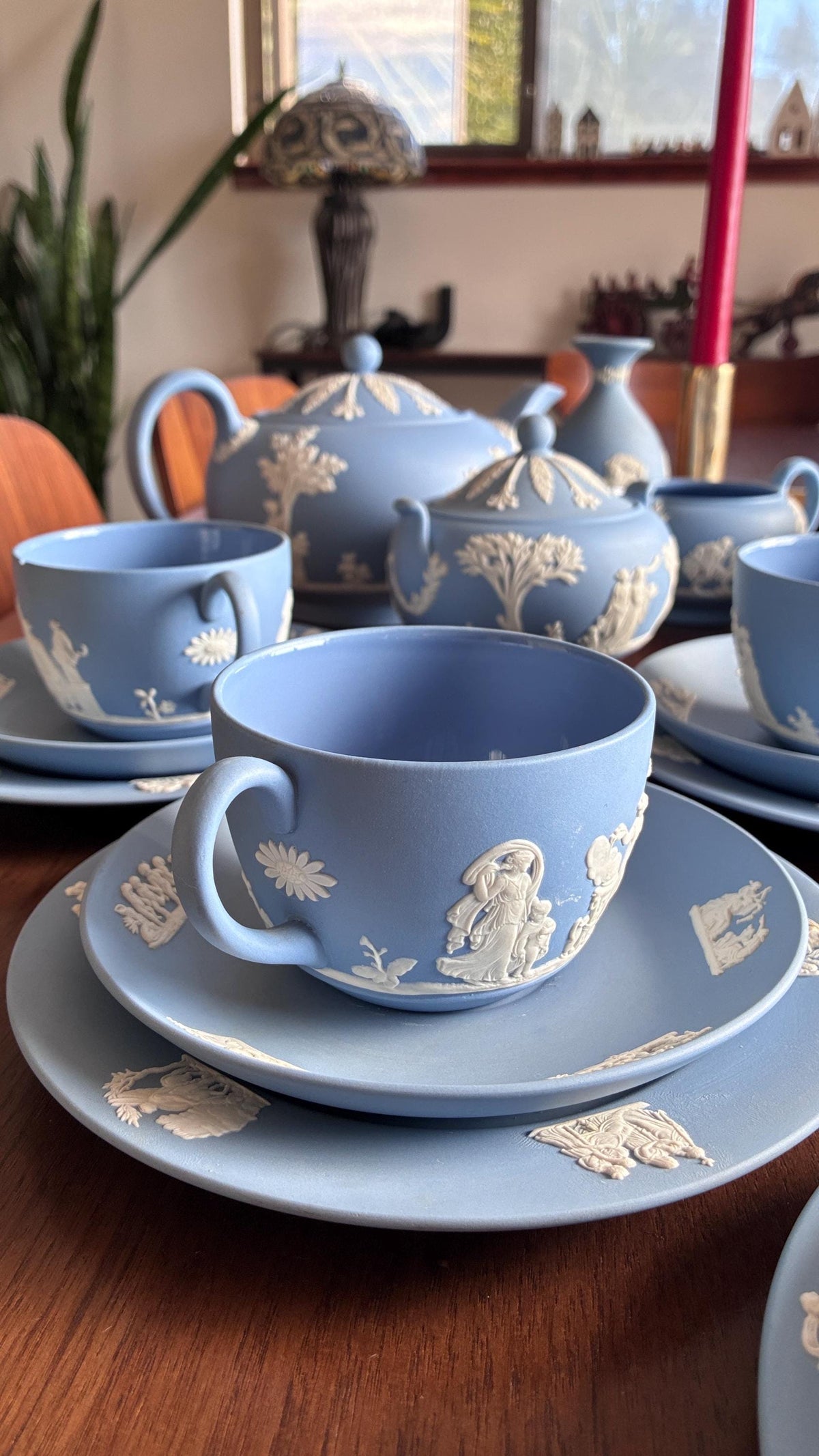Wedgwood Blue Jasperware Tea Set with Neoclassical Reliefs