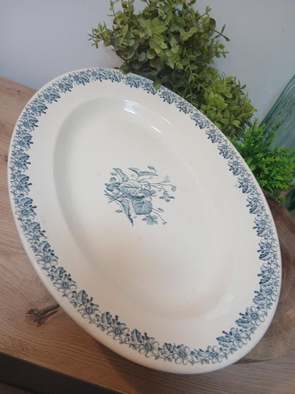 Vintage French Terre de Fer Serving Platter, Floral Pattern, Ironstone