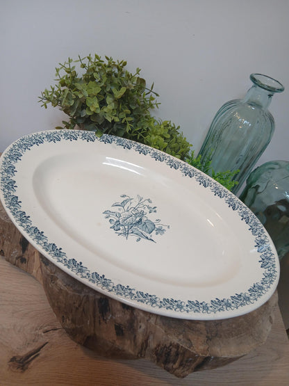Vintage French Terre de Fer Serving Platter, Floral Pattern, Ironstone