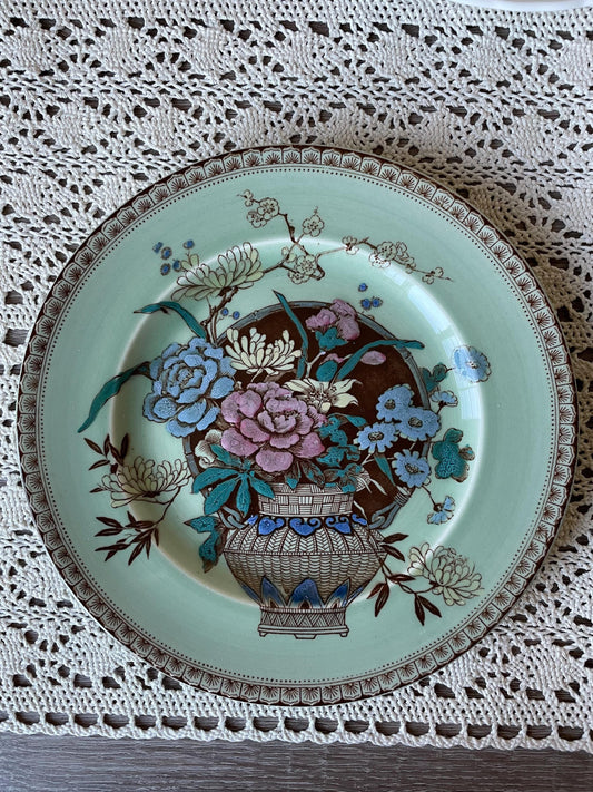 Vintage Clarice Cliff Newport Pottery 8" Plate | Chintz Floral & Urn Motif, Celadon Green Art Deco Tableware