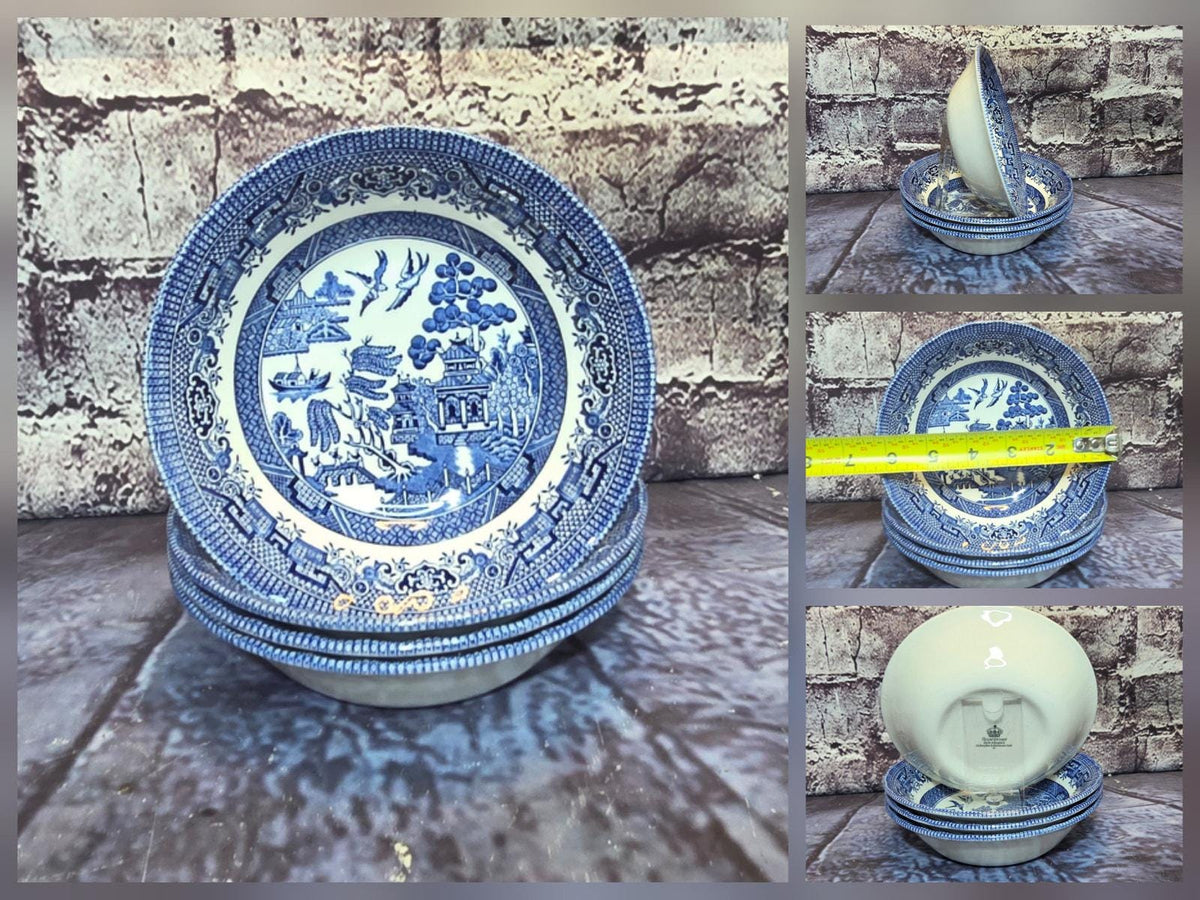Vintage Set of 12 Dinnerware Blue Willow (Swirl Rim, England) by Royal Wessex
