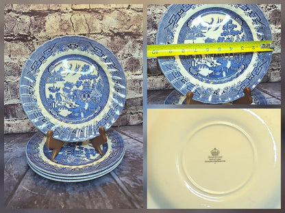 Vintage Set of 12 Dinnerware Blue Willow (Swirl Rim, England) by Royal Wessex