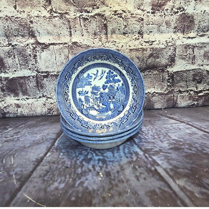 Vintage Set of 12 Dinnerware Blue Willow (Swirl Rim, England) by Royal Wessex