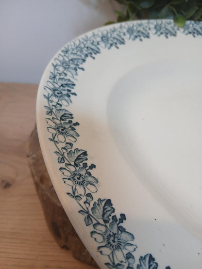 Vintage French Terre de Fer Serving Platter, Floral Pattern, Ironstone