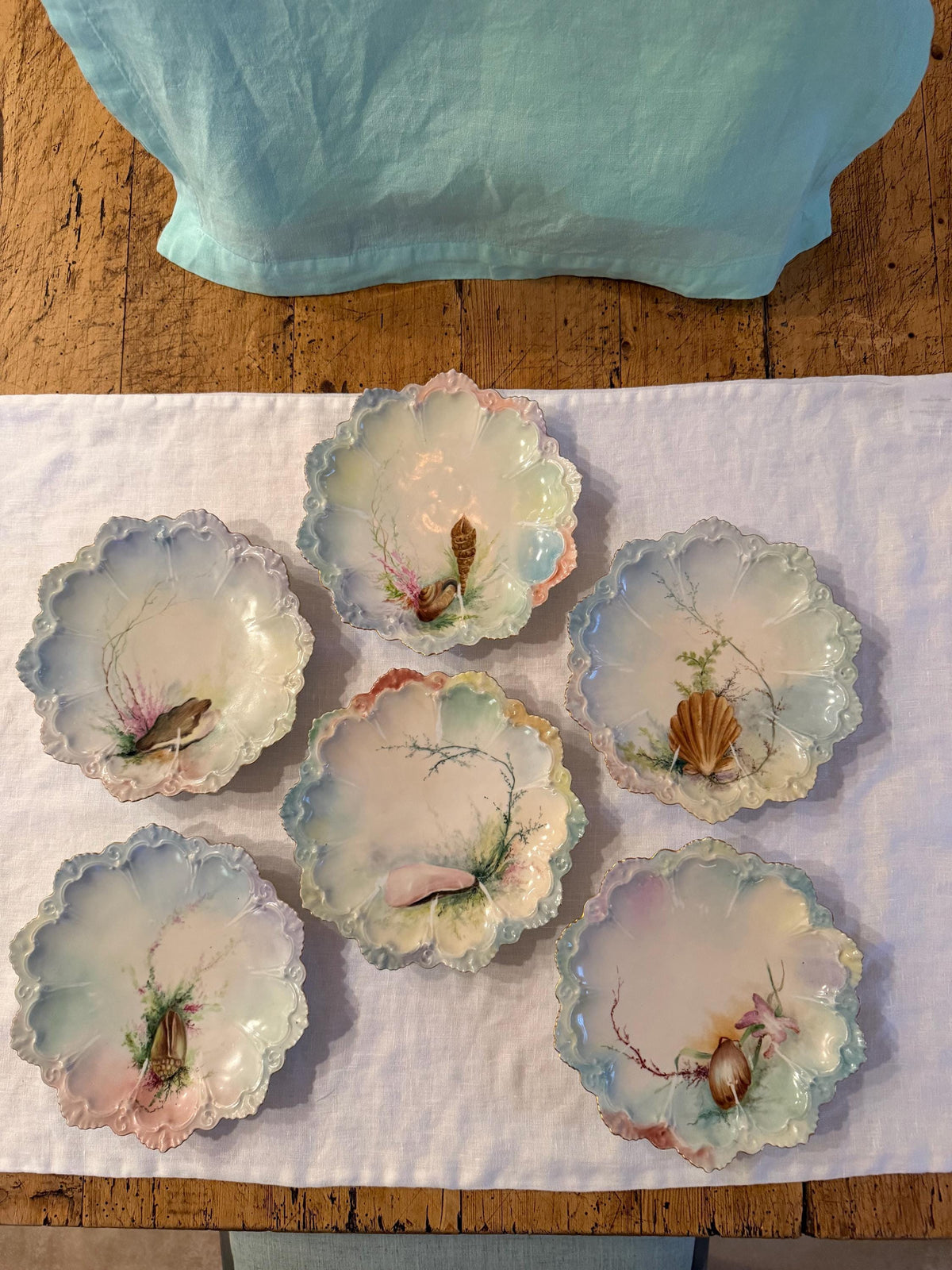 Antique set of six Austrian seafood dishes