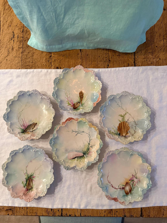 Antique set of six Austrian seafood dishes